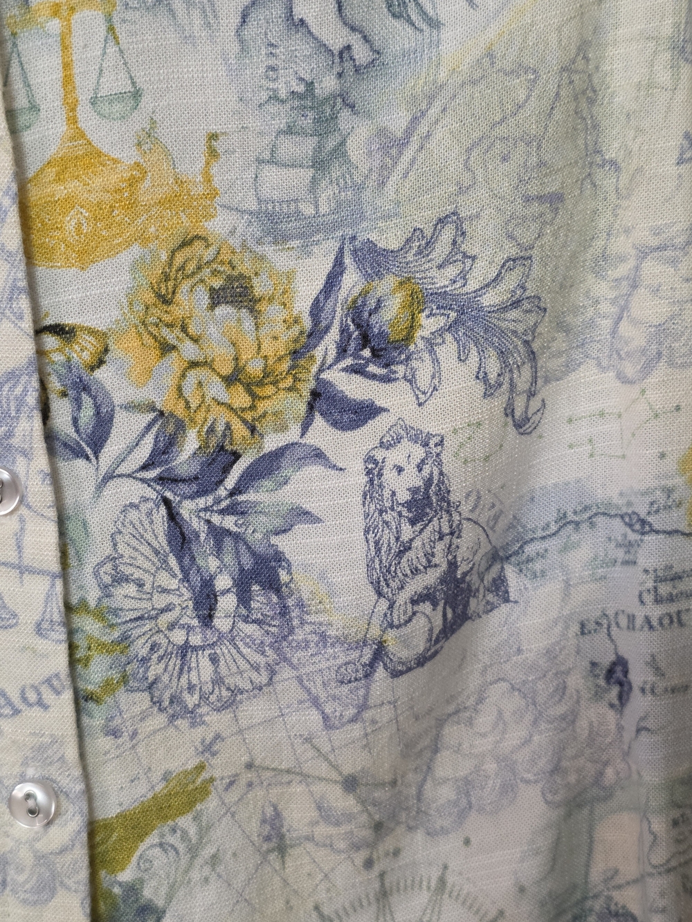 Lightweight Blue & Yellow Nautical Printed Buttondown Shirt - Women - Picture 5 of 6